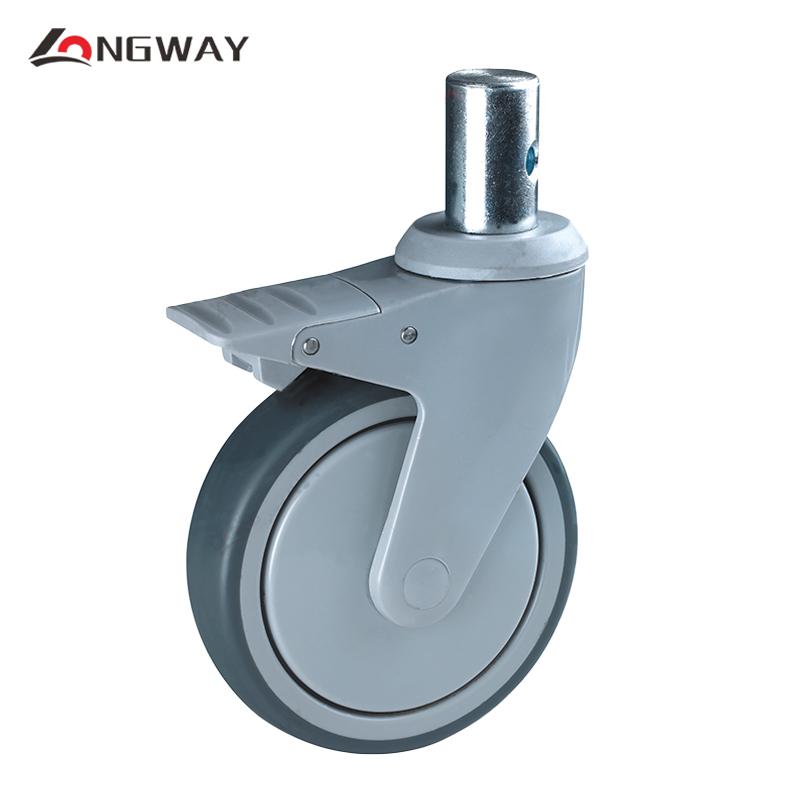 Roue pivotante a frein médical en nylon a AXE 28mm Diamètre 100 / 125