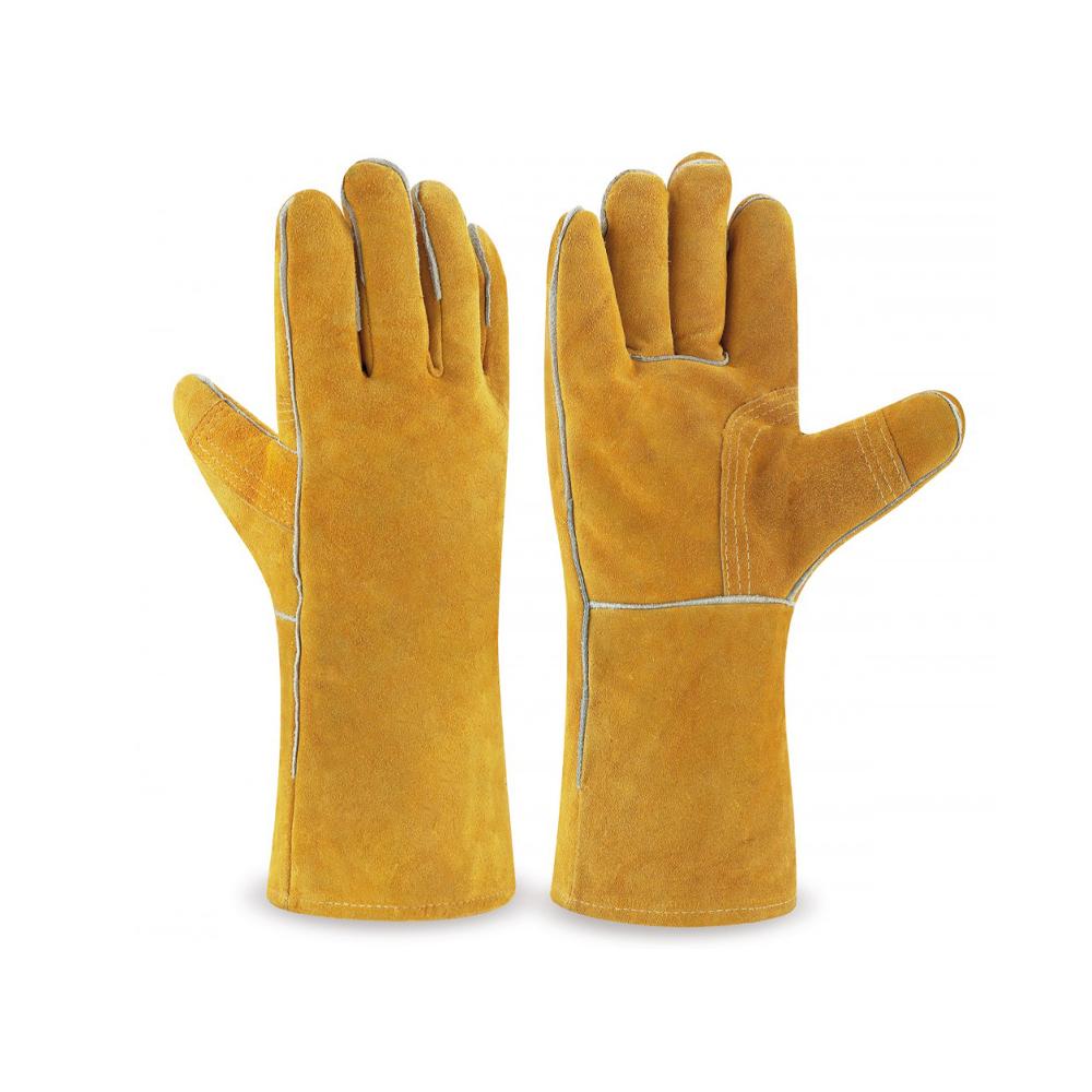 PAIRE DE GANT ANTI-CHALEUR EN CUIRE CROUTE 14" JAUNE