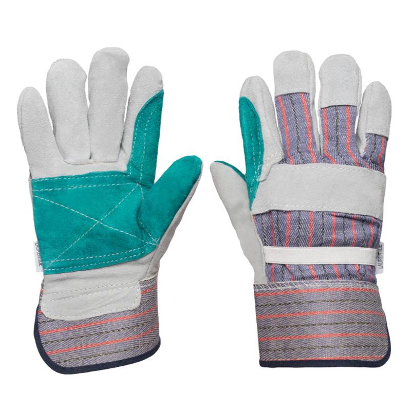 PAIRE DE GANT CUIRE+TOILE VERT RONFORCE CUIRE BLEU REF 2060