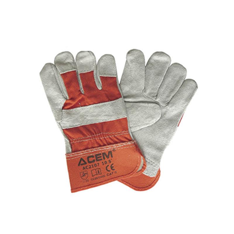 PAIRE DE GANT CUIRE+TOILE 10.5" ORANGE AC 2107 ACEM