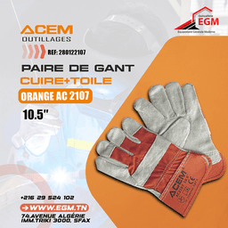 PAIRE DE GANT CUIRE+TOILE 10.5" ORANGE AC 2107 ACEM - Image 2