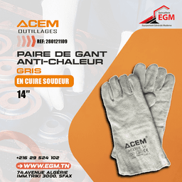PAIRE DE GANT ANTI-CHALEUR EN CUIRE SOUDEUR 14" GRIS ACEM - Image 2