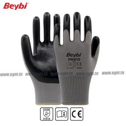 PAIRE GANT INDUSTRIELLE POLYSTER PAUME NITRIL PN810 GRIS & NOIR T10 BEYBI - Image 1