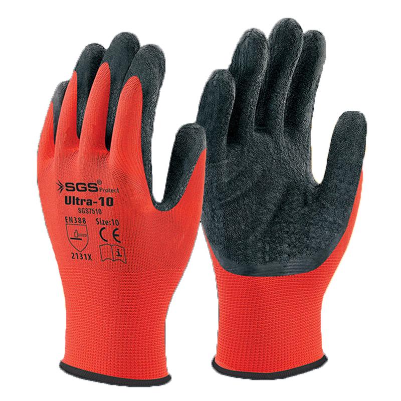 PAIRE GANT INDUST TRICOTES PAUME NITRIL ROUGE & NOIR ZEBRA-10 SGS