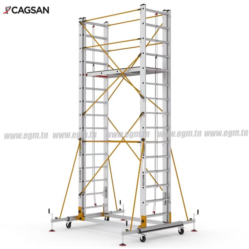 Échafaudage roulant aluminium 8 m Cagsan TeleSafe S008XL monté avec stabilisateurs