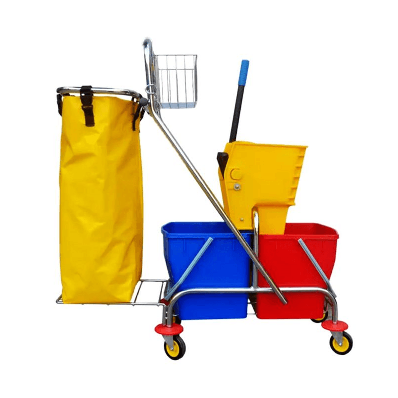 CHARIOT DE MENAGE PRESSION POUR BALAI À DOUBLE SEAU 50L AVEC DAC JAUNE