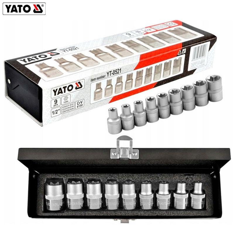 COFFRET CLE A DOUILLE TORX 1/2" CR-V 9PCS E10/E11/E12/E14/E16/E18/E20/E22/E24 L38MM YATO