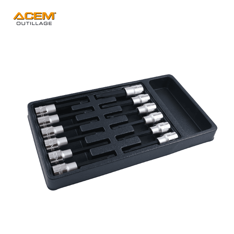 COFFRET CLE DOUIL MALE LONG 1/2" HEX TORX RUBE 12 PCS ACEM EXTRA