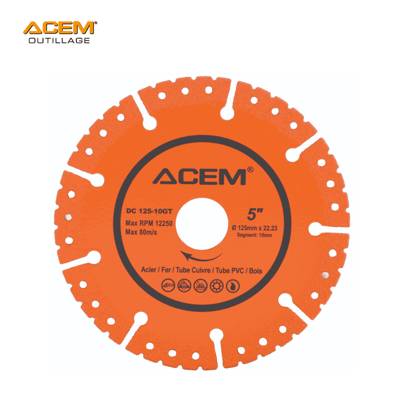 DISQUE DIAM MULTI-FONCTION ACIER/CUIVRE/PVC/BOIS DC125-10GT 125X10X22.23 ACEM