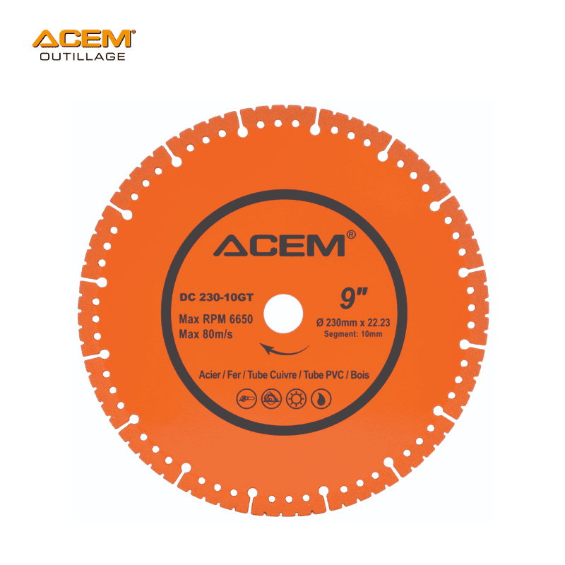 DISQUE DIAM MULTI-FONCTION ACIER/CUIVRE/PVC/BOIS DC230-10GT 230X10X22.23 ACEM