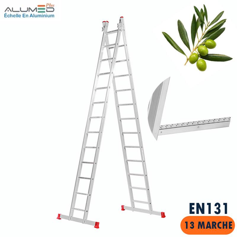 ECHELLE DOUBLE EN ALUM POUR OLIVAE 2X4.0M 13 MARCHE+ST 550X1200