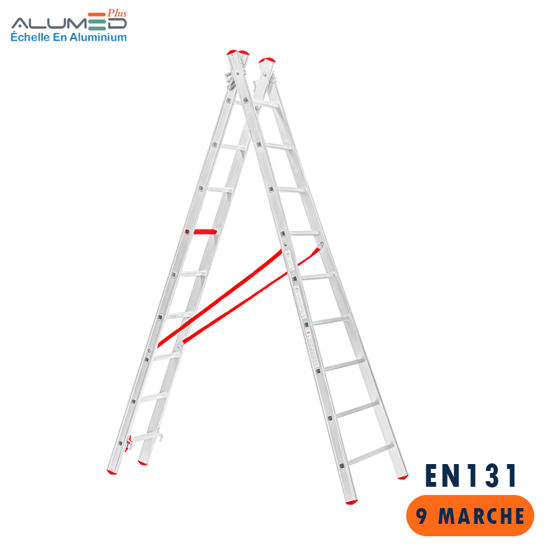 ECHELLE DOUBLE EVASEE EN ALUMINIUM COULISSANT 2X3.0M 9 MARCHE