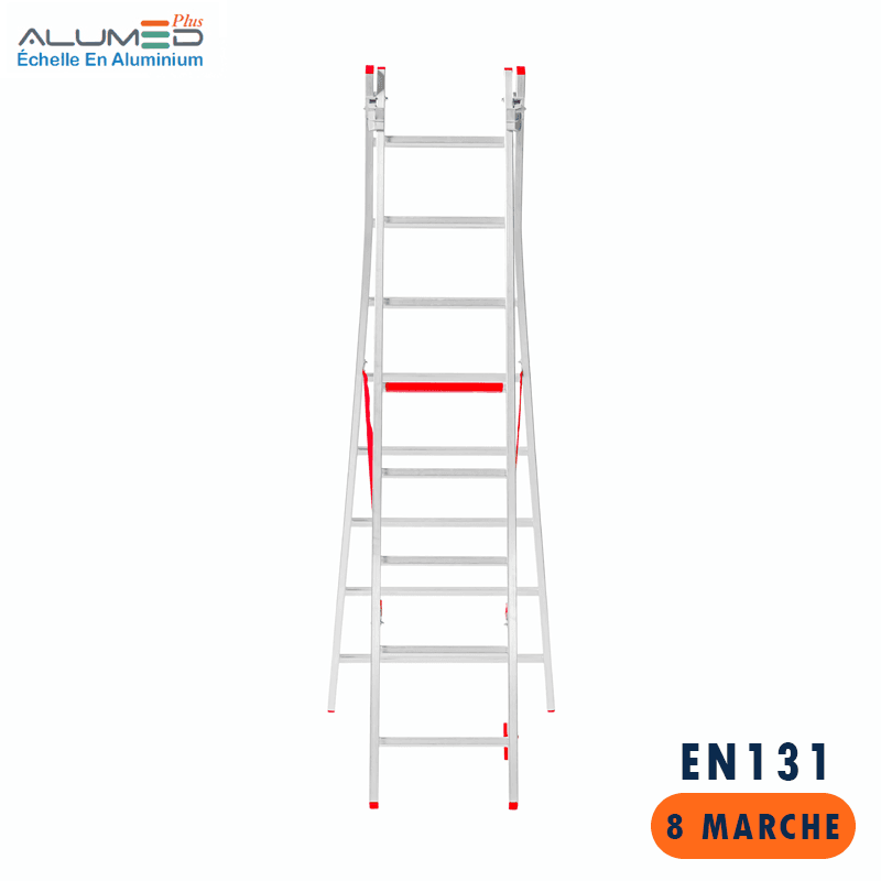 ECHELLE DOUBLE EVASEE EN ALUMINIUM COULISSANT 2X2.5M 8 MARCHE