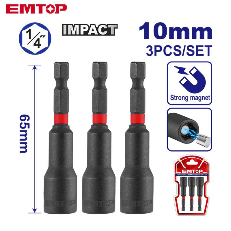 EMBOUT DOUILLE IMPACT MAGNTIQUE 1/4" 10X65MM 3PCS EMTOP