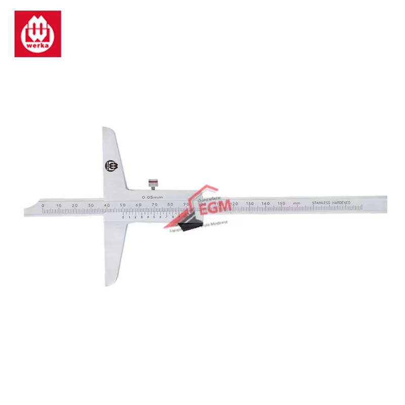 Jauge de profondeur à vernier Werka 0-400 mm en inox avec base 150 mm