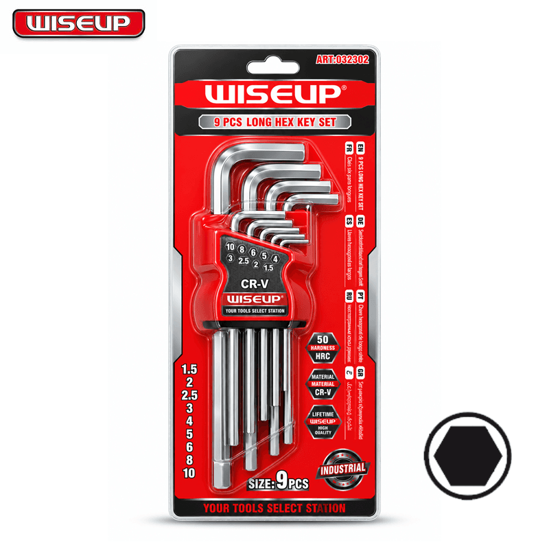 JEUX CLE MALE 6 PANS SERIE LONG H1.5-10MM 09PCS WISEUP