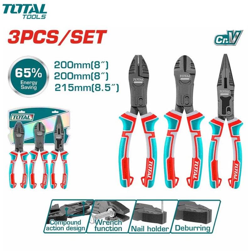 JEUX DE 3 PINCE GROS EFFORT COUPANTE & UNIVERSELLE & BEC 1/2 ROND CR-V TOTAL