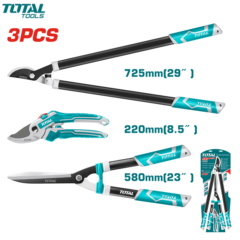 JEUX DE 3 SECATEURS JARDIN 220MM/COUPE BRACHE 575MM/HAIE 730MM TOTAL