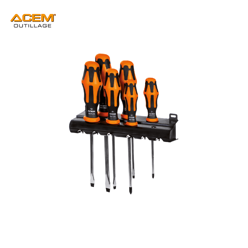 JEUX DE TOURNEVIS PRO CR-V MECANIQUE 6PCS + RACK 3X100/4X100/5X125/6X150/1X100/2X150 ACEM