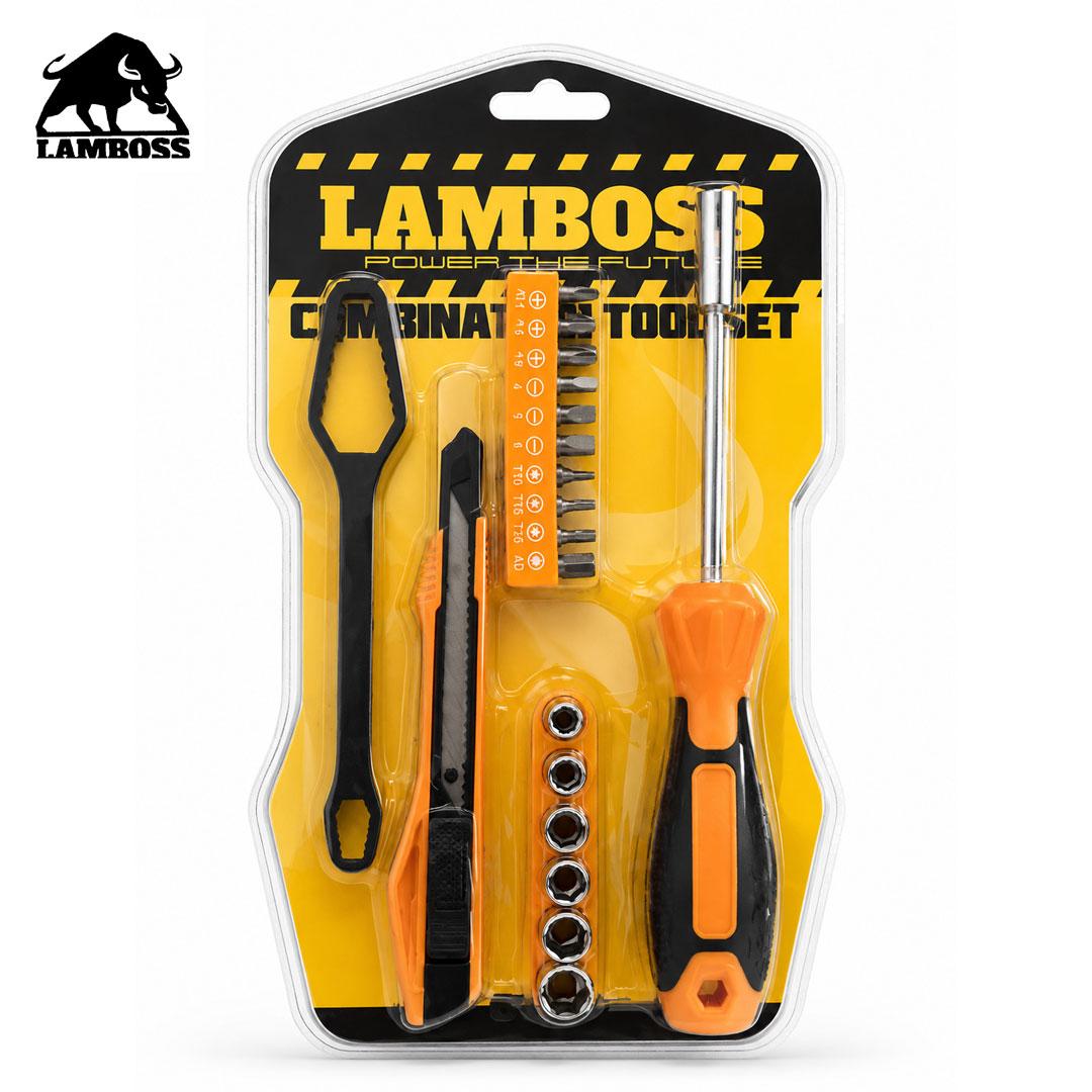 JEUX EMBOUT DE T VIS & DOUILLE + PORTE EMBOUT-CUTER-CLE UNIVER 19PCS LAMBOSS
