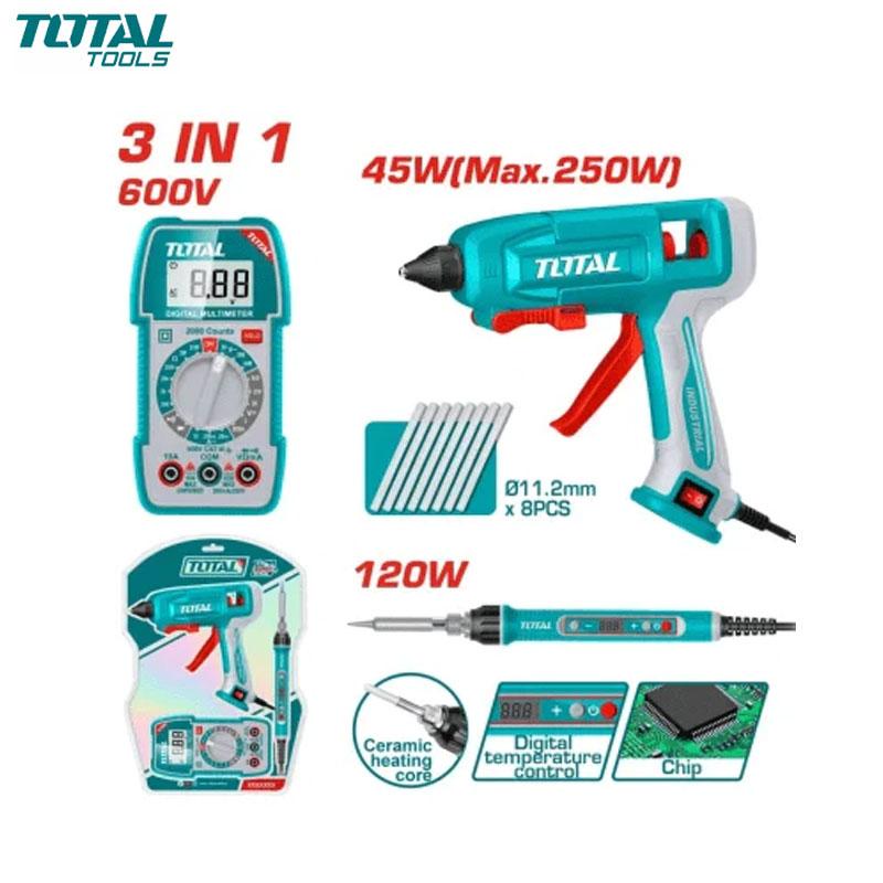 KIT ELECTRONICIEN PISTOLET COLLE 45W FER A SOUDER 120W & MULTIMETRE 600V TOTAL