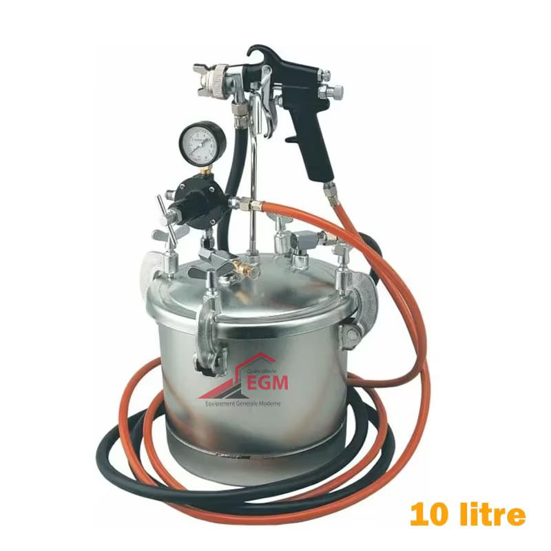 Marmite de peinture 10 L sous pression avec flexible et pistolet pulvérisateur