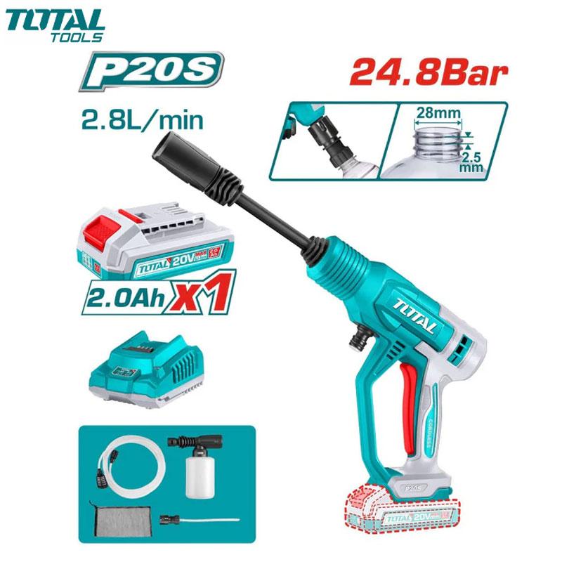 NETTOYEUR HAUTE PRESSION CHARG 20V AVEC CHARG & 1 BATTERIE 2.0Ah 2.8L/MIN AVEC ACC TOTAL