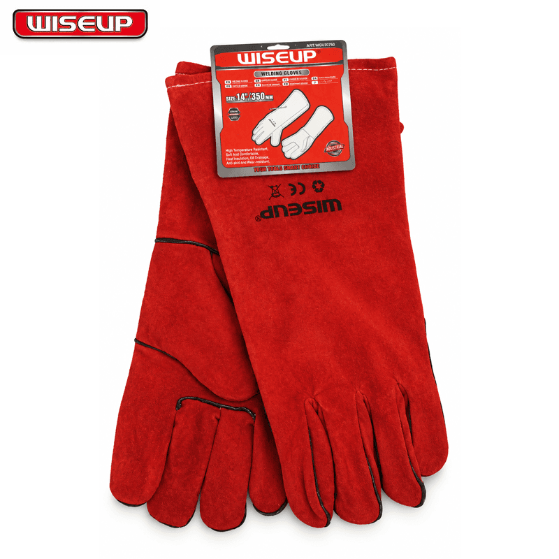 PAIRE DE GANT ANTI-CHALEUR EN CUIRE CROUTE 14"-350MM ROUGE WISEUP