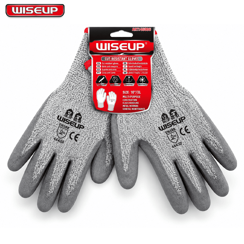 PAIRE DE GANT INDUST ANTI-COUPURE PAUME POLYURETHANE GRIS & GRIS WISEUP