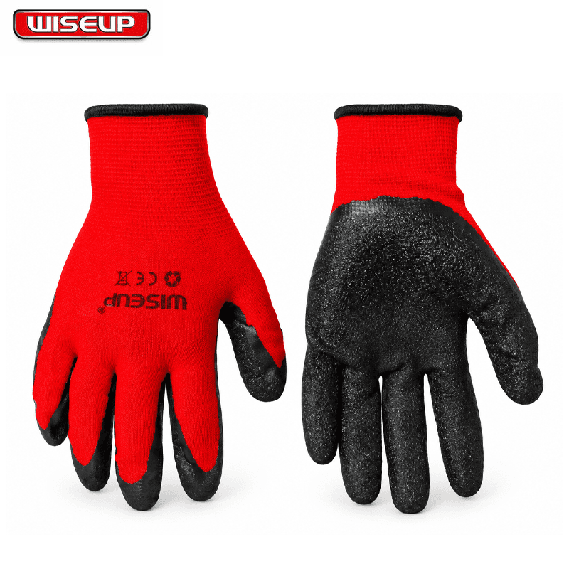 PAIRE DE GANT INDUST ANTIDERAPANTS TRICOTES PAUME LATEX ROUGE & NOIR WISEUP