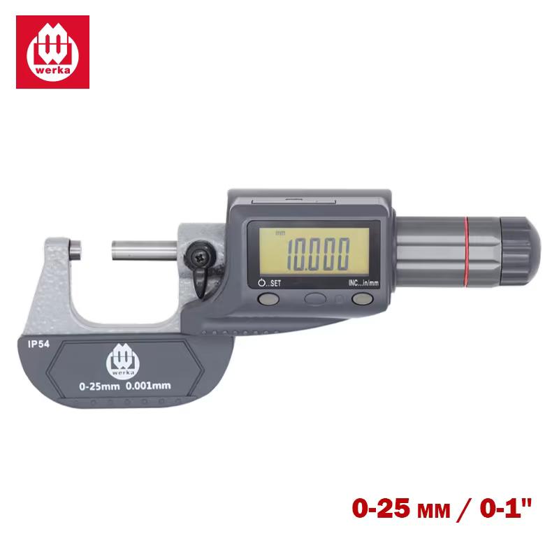 Palmer digital Werka 0-25 mm IP54 avec écran au millième et touches carbure