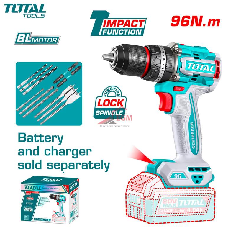 Perceuse à percussion sans fil Total 20V brushless TIDLI209681, sans batterie