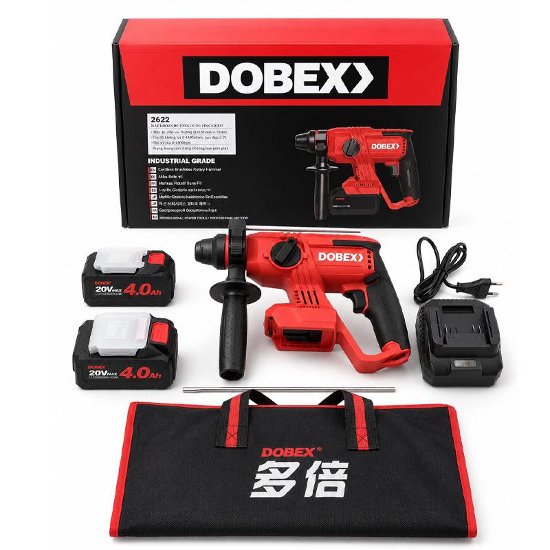 PERCEUSE PERFORATEUR BRUSHLES CHAR 18V 22MM AVEC CHARG & 2 BATTERIES 20V 4.0AH LITHUM SDS PLUS DOBEX