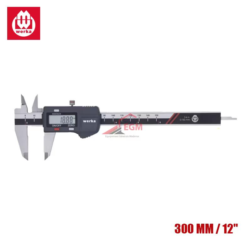 Pied à coulisse digital Werka 300 mm en inox avec écran et 3 boutons