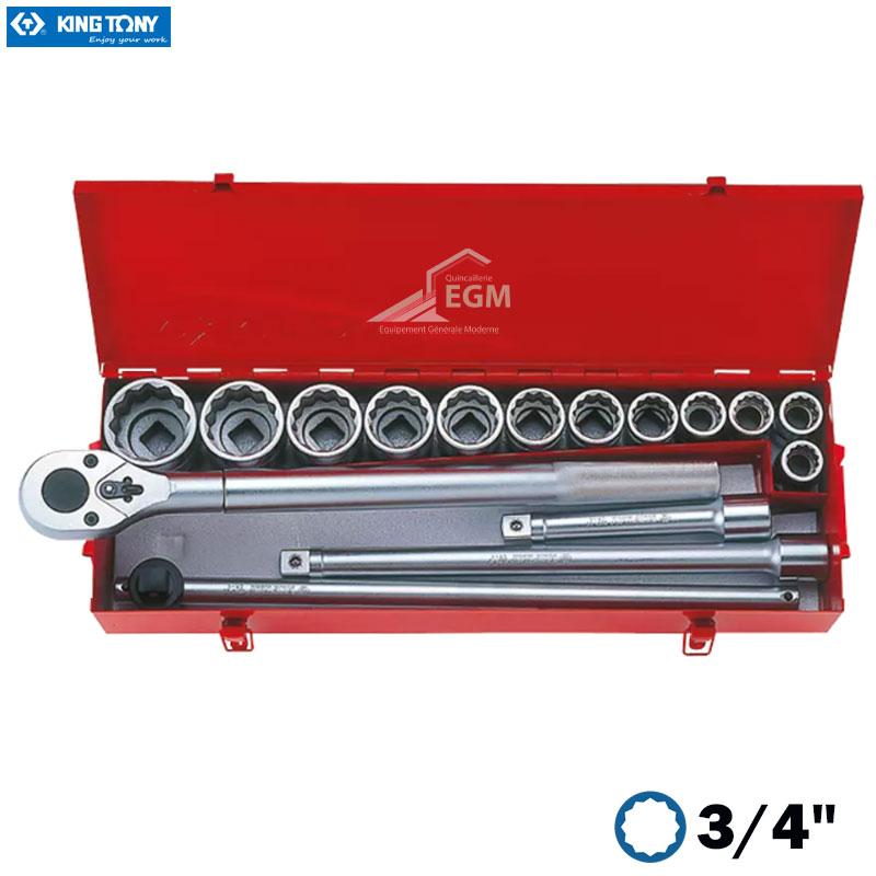 COFFRET CLE DOUILLE 3/4" 12PANS 21-50MM 16PCS KING TONY