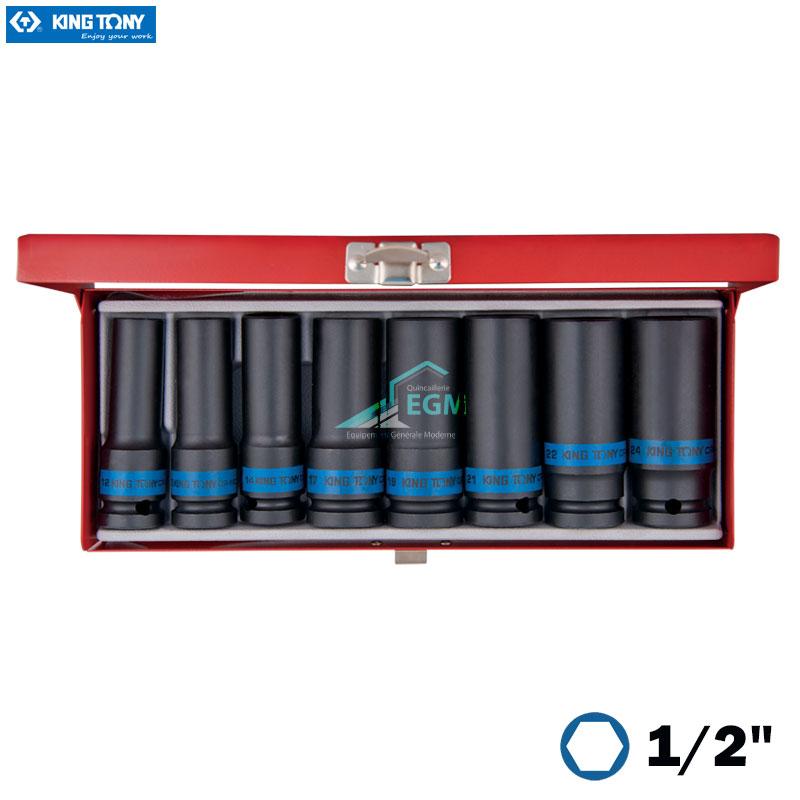 COFFRET CLE DOUILLE IMPACT 1/2 LONG 8PCS KING TONY