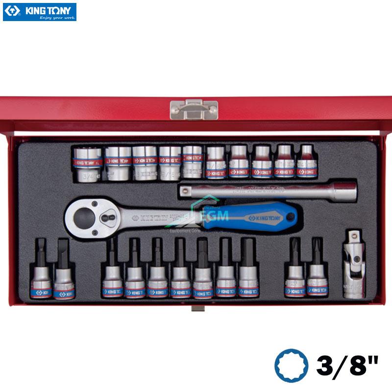 COFFRET CLE DOUILLE 3/8 12PTS+MALE 24PCS KING TONY