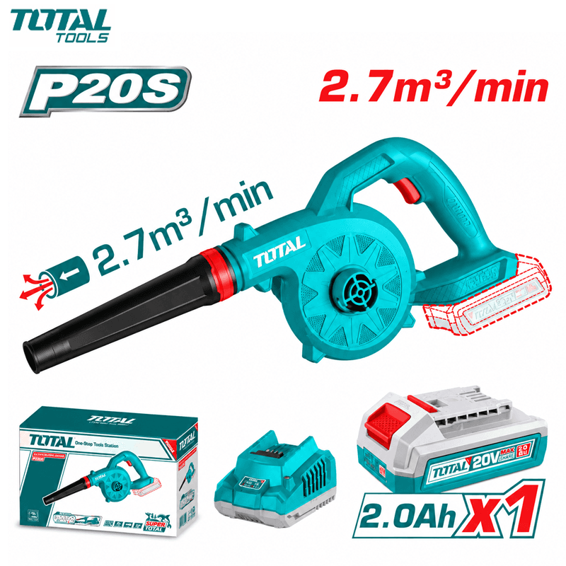 SOUFFLEUR CHARGEABLE 20V 2.0AH AVEC 1 CHARGEUR ET 1 BATTERIE 2.0Ah 2.7m3/min TOTAL