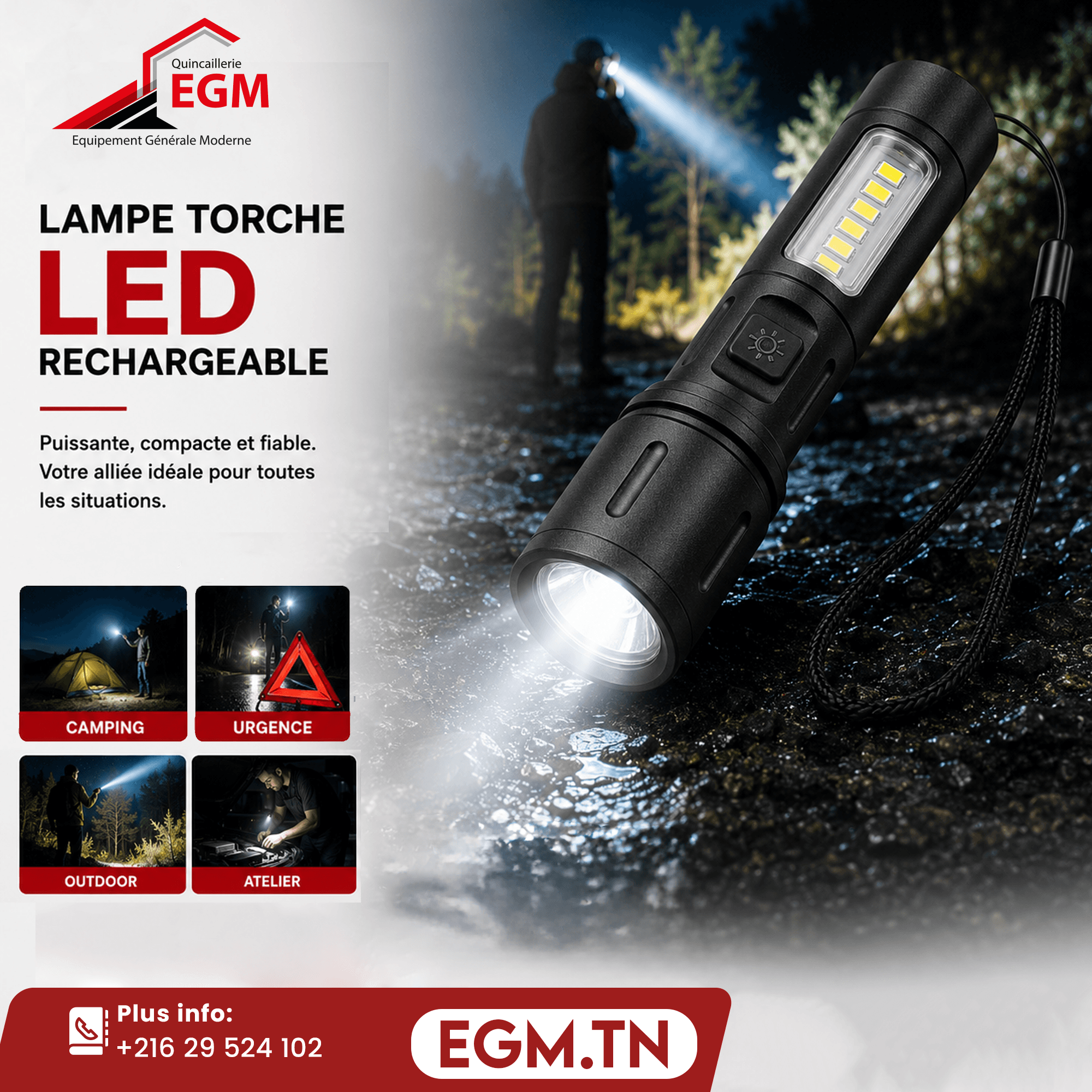 TORCHE RECHARGEABLE TELESCOPIC ZOOM LED+SMD LED TUOXU G.Z