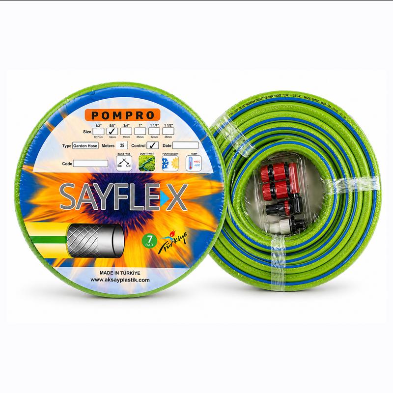 TUYAU ARROSAGE-15.0MM 5/8" VERT PISTACHE 25M + LANCE & RACCORD SAYFLEX TURKIY