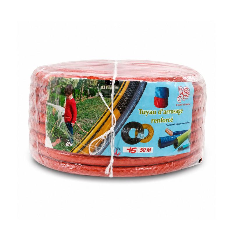 TUYAU ARROSAGE RENFORCE 15MM ROUGE 50 METRE A.S