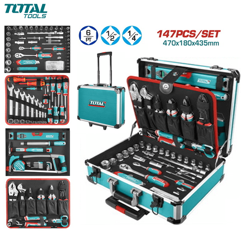 VALISE D'OUTILLAGE A CHARIOT EN ALUMINIUM COMPLET 1/2"-1/4" 147PCS TOTAL