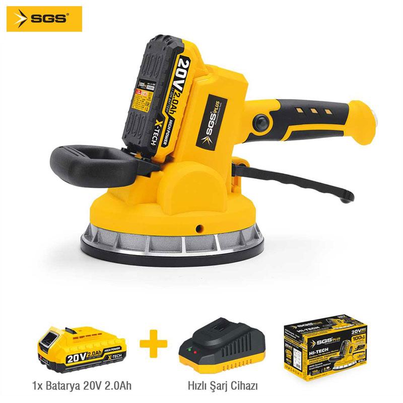 VENTOUSE DE POSE CARREAUX VIBRANTE SANS FIL D180MM CHARGE 100KG 20V 2.0AH SGS