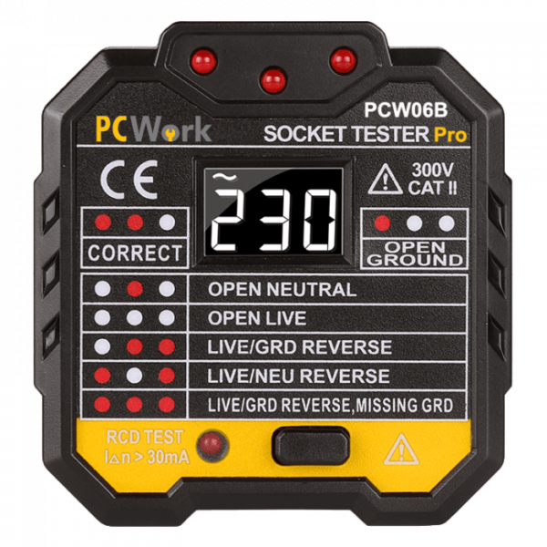 TESTEUR DE PRISES ELECTRIQUE ECRAN LCD CAT II 300V PCWORK