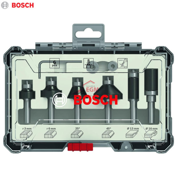 COFFRET DE 6 FRAISE DEFONCEUSE A AFFLEURER A QUEUE 8.0MM BOSCH