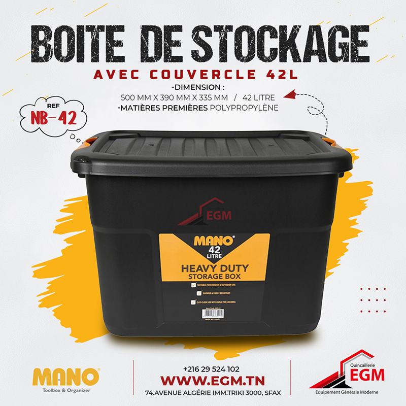 BOITE DE STOCKAGE AVEC COUVERCLE 42L MANO BOITE DE STOCKAGE AVEC COUVERCLE 42L MANO