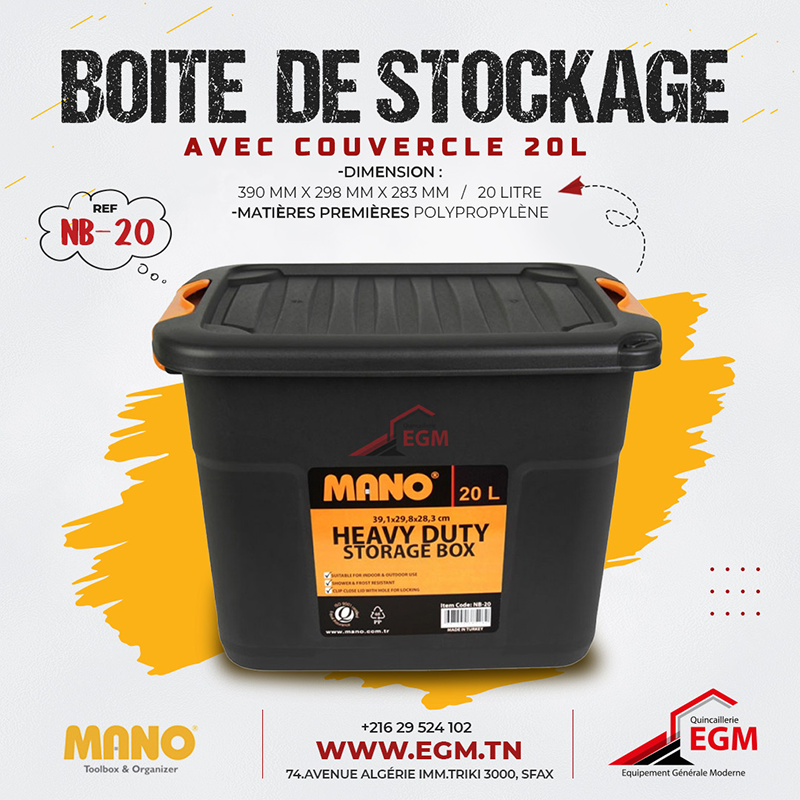 BOITE DE STOCKAGE AVEC COUVERCLE 20L MANO BOITE DE STOCKAGE AVEC COUVERCLE 20L MANO