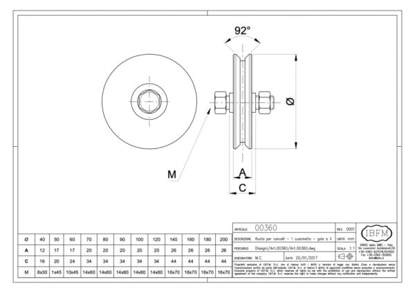 GALLET EN ACIER SIMPLE 1/ROUL ART.360 FORME V IBFM