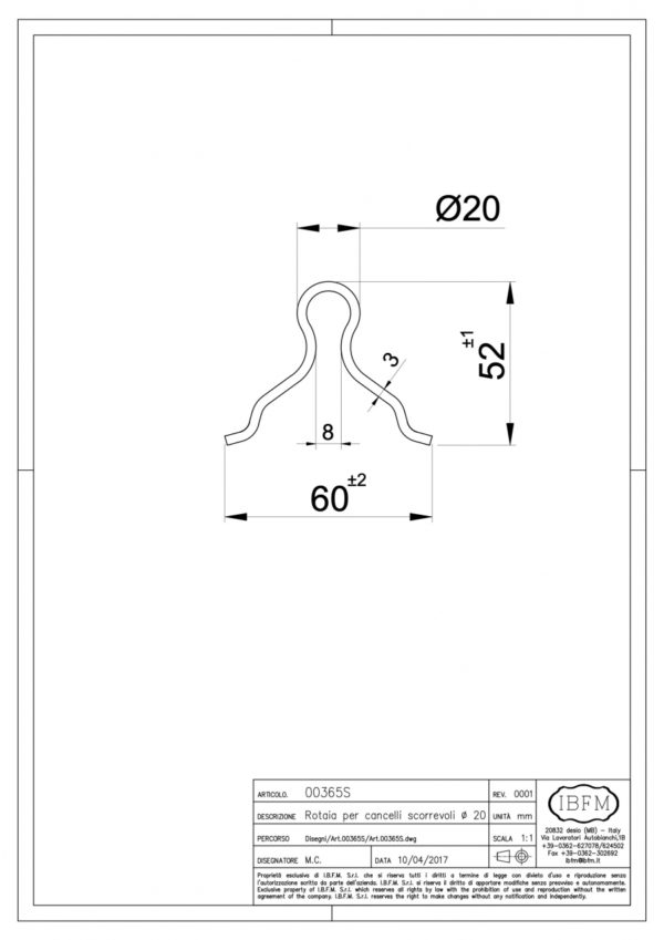 RAIL P/C 6 M GRAND OMEGA ROND 20MM/3MM ART.365/S IBFM