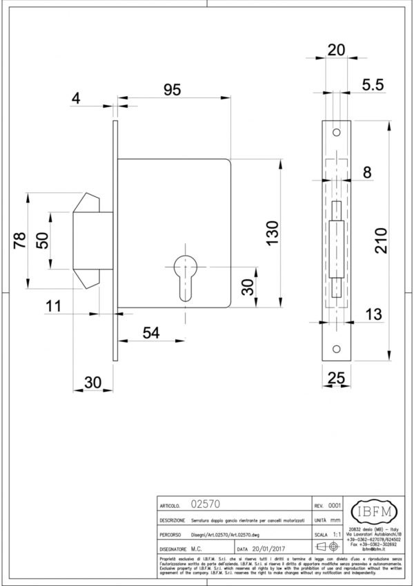 SERRURE A CROCHET POUR PORTRAIL 2570 DOUBLE IBFM